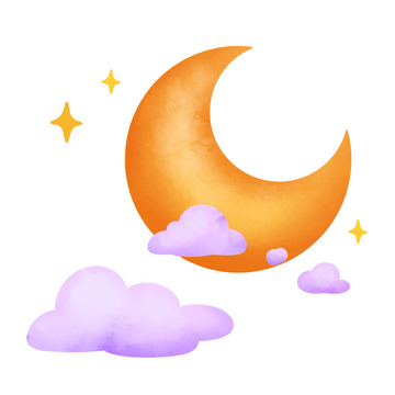 黄色月亮卡通矢量墨版星星云朵