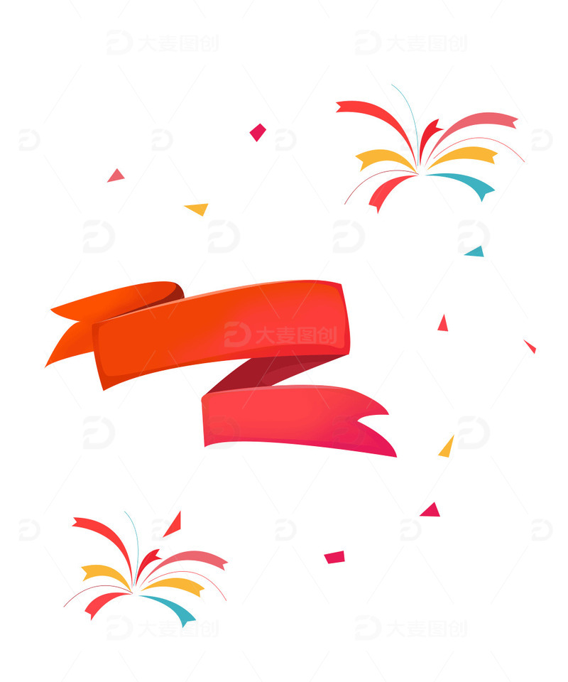 红色渐变节日彩带礼花氛围素材