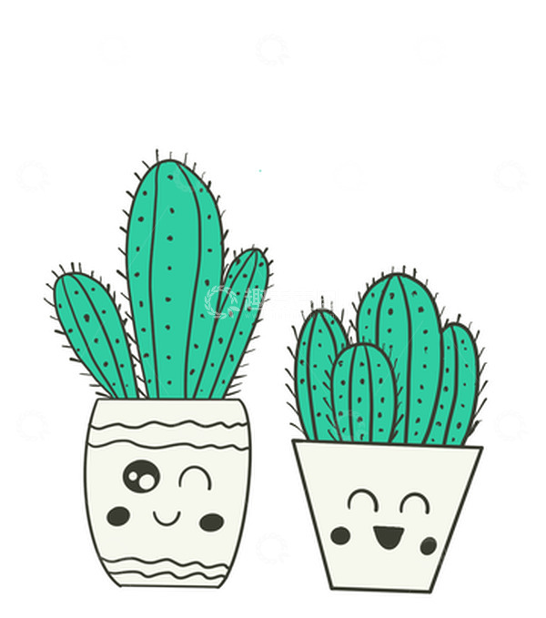 源文件下载【趣麦麦图】蓝绿色扁平可爱仙人掌手绘图
