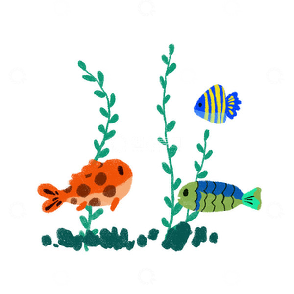 源文件下载【趣麦麦图】-卡通小鱼蜡笔画元素