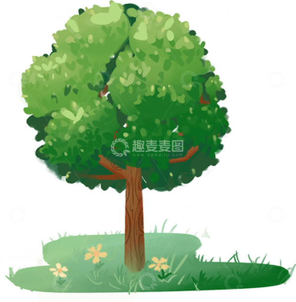源文件下载【趣麦麦图】绿色小清新的参天大树手绘图