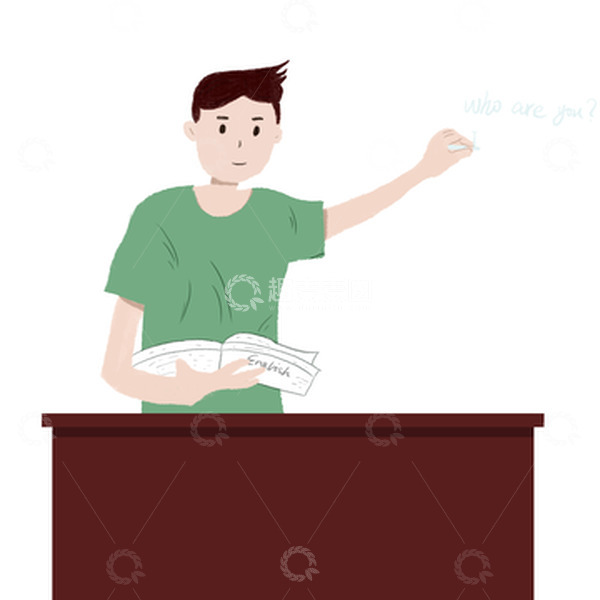 源文件下载【趣麦麦图】扁平风手绘男英语老师教室上课PNG元素