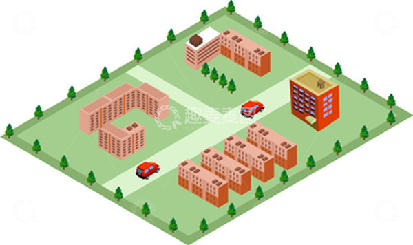 学校校园房子建筑等距房产插画