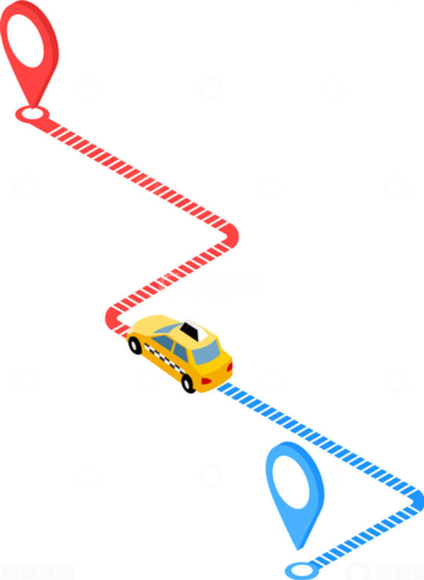源文件下载【趣麦麦图】打车目的地汽车巡检地址路线距离元素