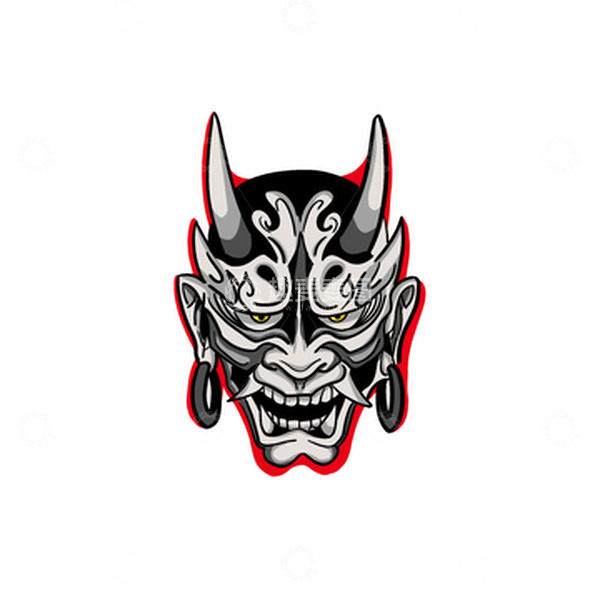 源文件下载【趣麦麦图】黑色灰色手绘恐怖般若面具中元节妖魔鬼怪