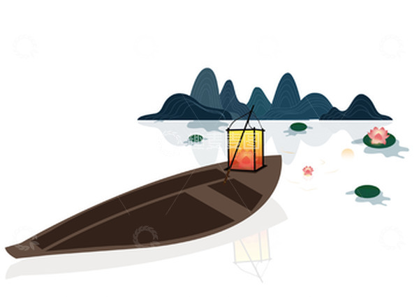 源文件下载【趣麦麦图】中元节莲花河灯船只矢量手绘