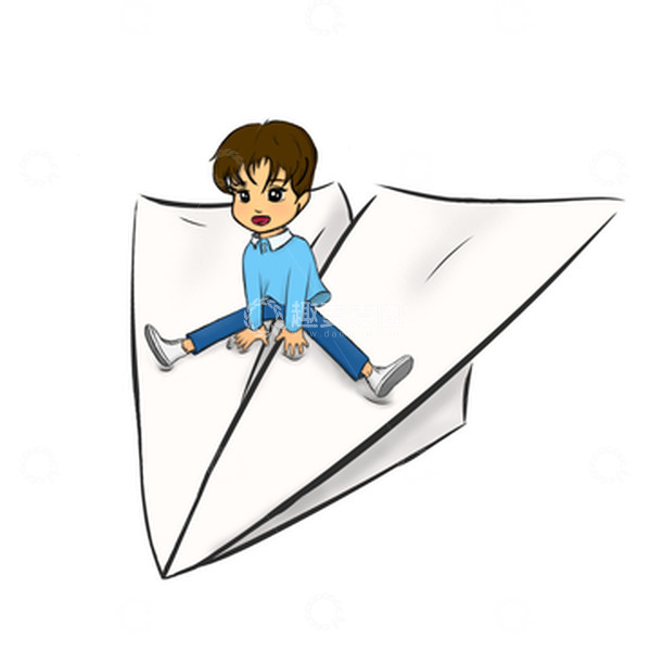 源文件下载【趣麦麦图】蓝色白色小清新纸飞机男孩开学季手绘