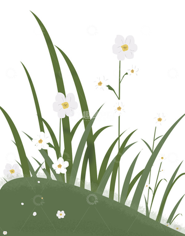 源文件下载【趣麦麦图】绿色小清新手绘水仙花插画简约装饰元素