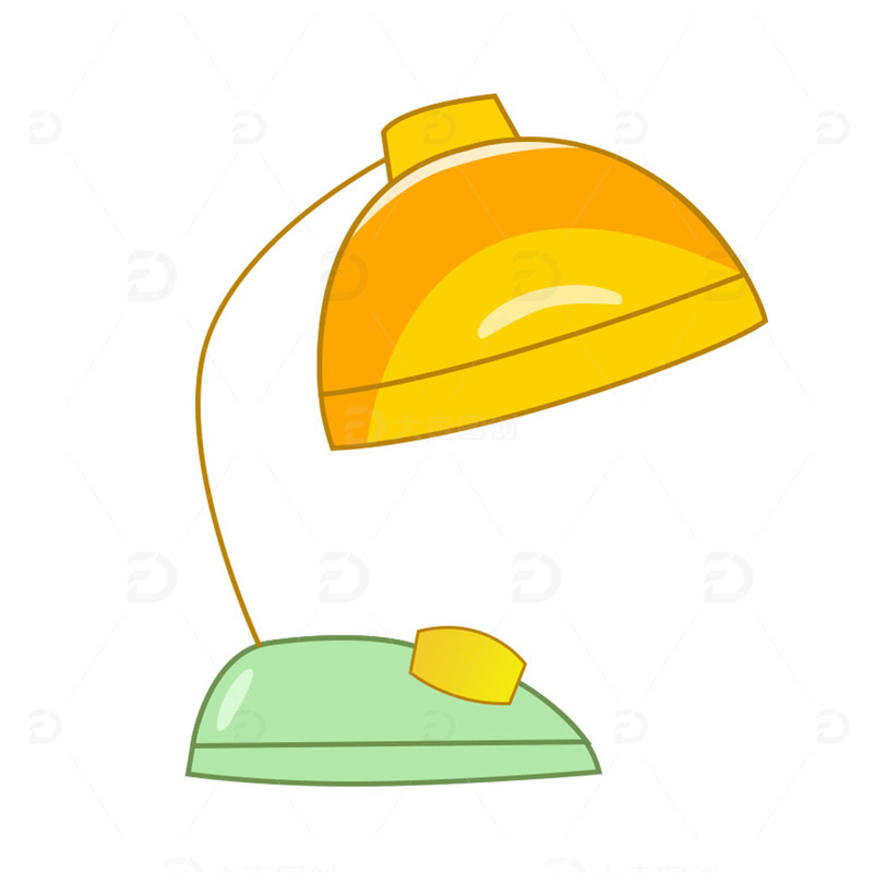 学生开学季桌上学习台灯卡通插画小元素
