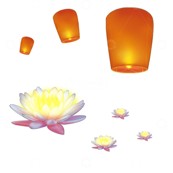 源文件下载【趣麦麦图】中元节河灯手绘图