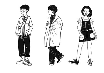 黑白简约男女人物手绘图