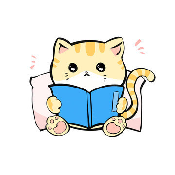 橘色可爱看书手绘猫咪装饰动物