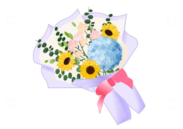 源文件下载【趣麦麦图】紫色素雅教师节花束手绘元素