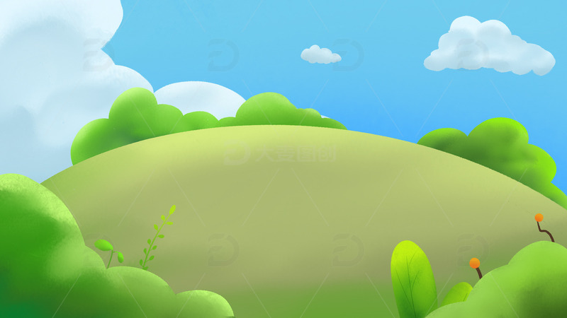 源文件下载【趣麦麦图】绿色微立体清新草地踏青手绘