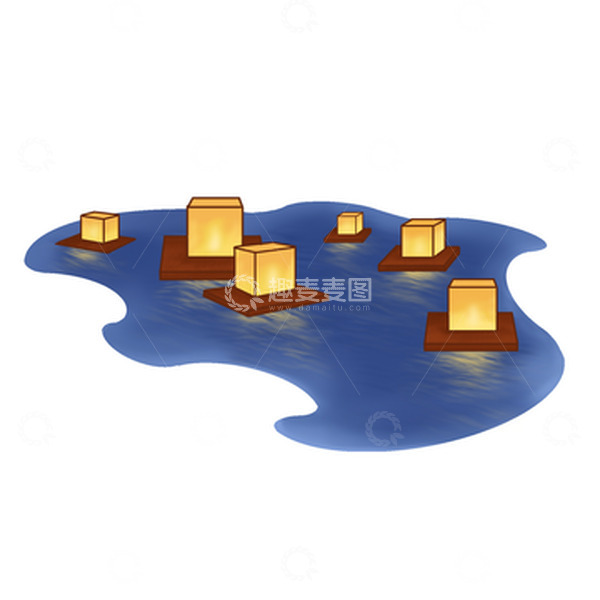 源文件下载【趣麦麦图】中元节放河灯手绘