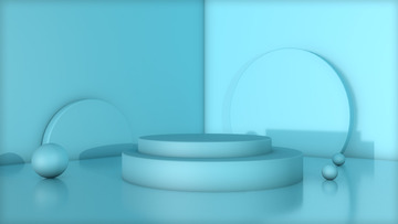 C4D 青色 背景 台子 建模 渲染