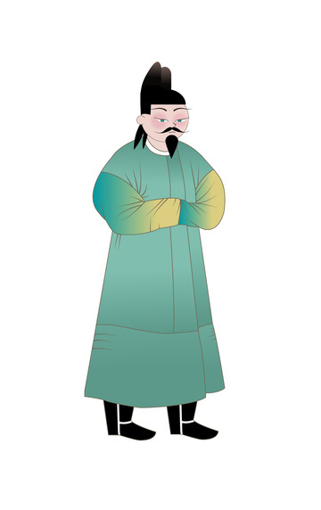 国潮元素青绿色手绘人物