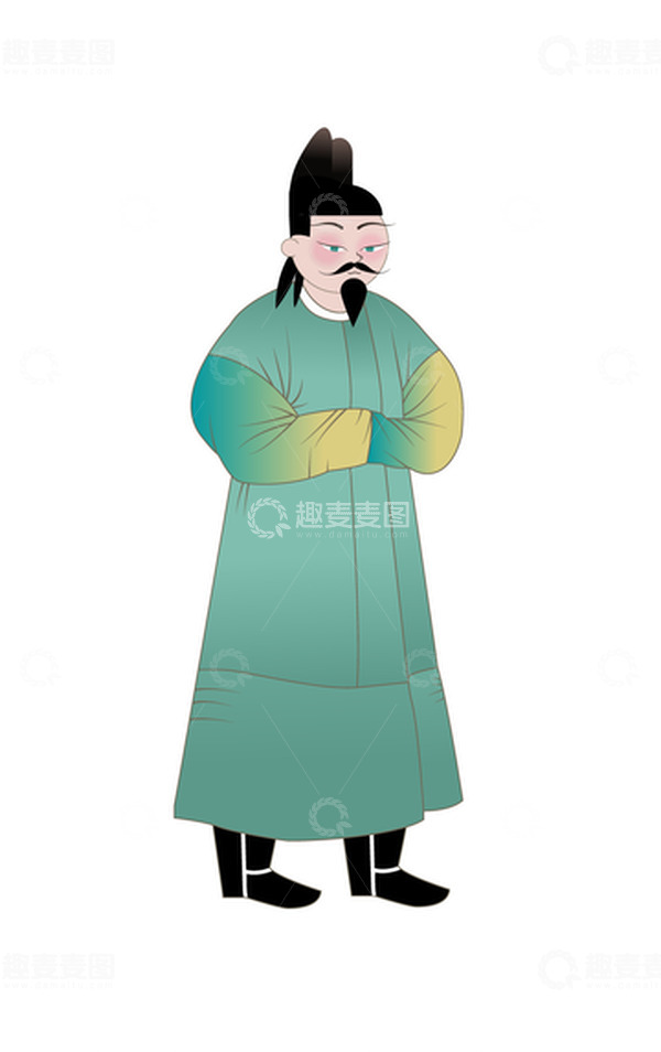 源文件下载【趣麦麦图】-国潮元素青绿色手绘人物