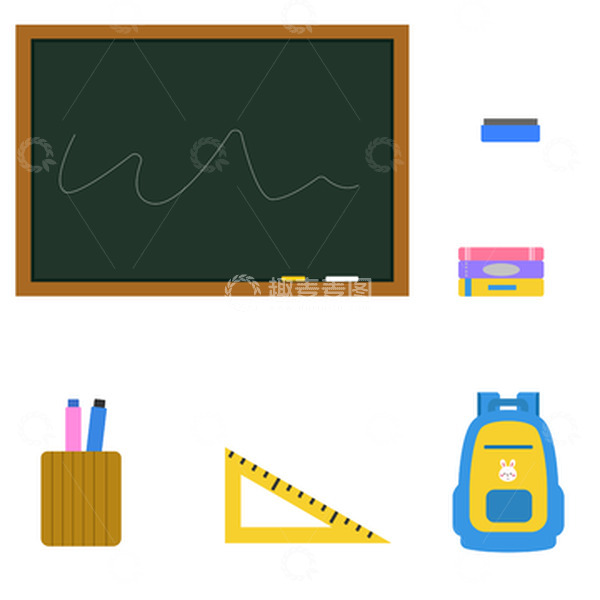 源文件下载【趣麦麦图】开学季教室里的文具矢量元素