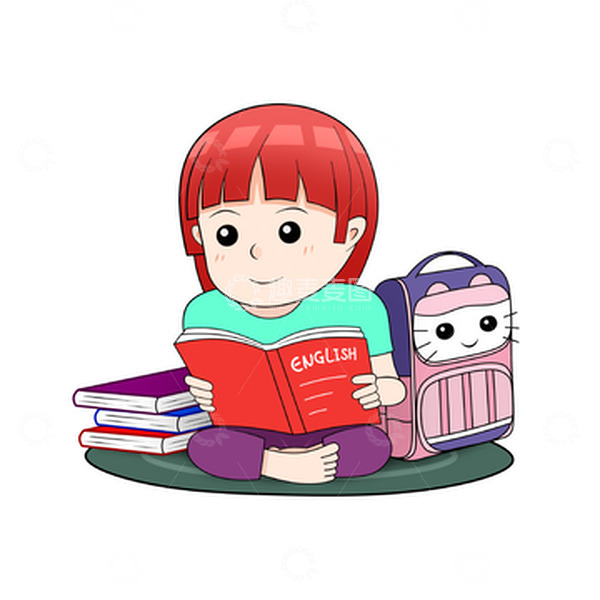 源文件下载【趣麦麦图】手绘开学小女孩坐着看书