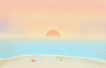 暖色夏天沙滩海边手绘图