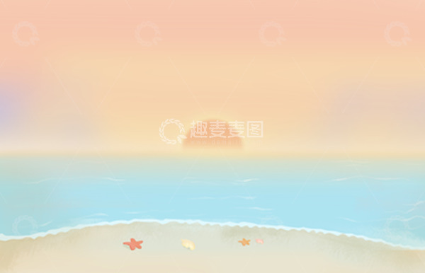 源文件下载【趣麦麦图】暖色夏天沙滩海边手绘图