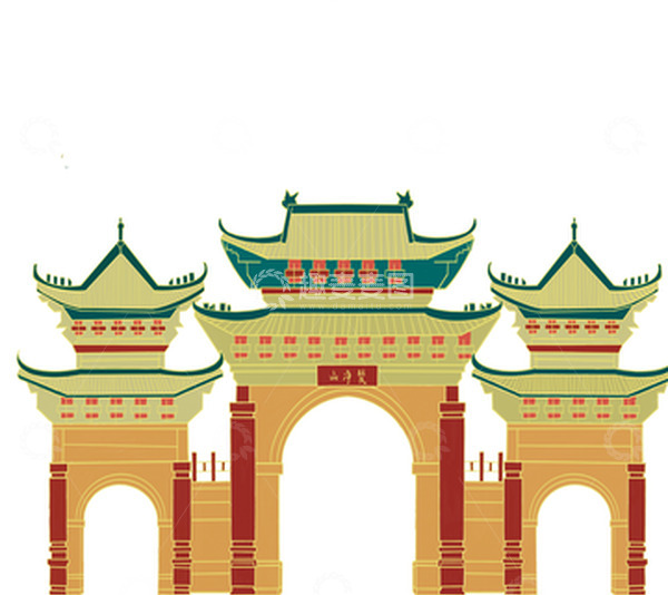 源文件下载【趣麦麦图】橙色梵净山寺庙手绘图