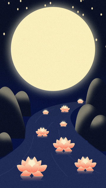 中元节手绘放河灯背景元素