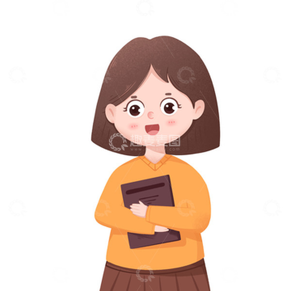 源文件下载【趣麦麦图】手绘女老师拿着上课书形象