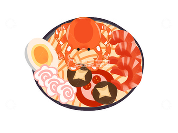 源文件下载【趣麦麦图】卡通扁平美食海鲜面元素素材插画