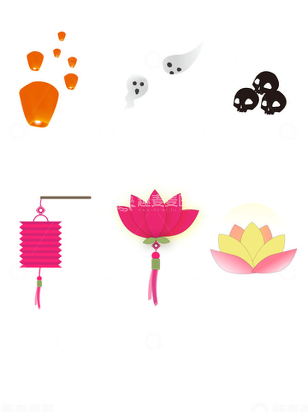 源文件下载【趣麦麦图】中元节灯笼鬼怪元素