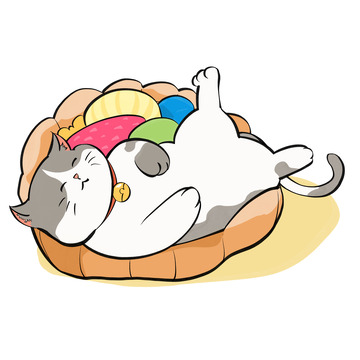 可爱睡觉猫咪葛优躺手绘卡通装饰