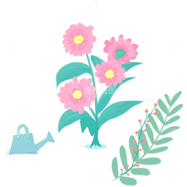 源文件下载【趣麦麦图】开学季绿色小清新鲜花草丛绿色植物水壶装饰