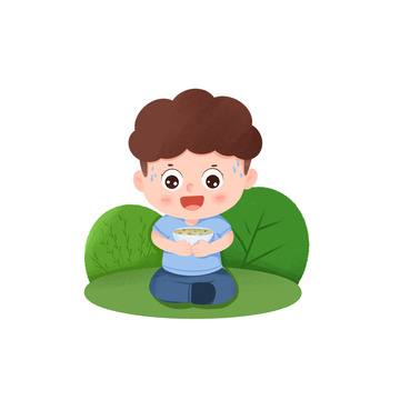 炎热的夏季男孩喝绿豆汤