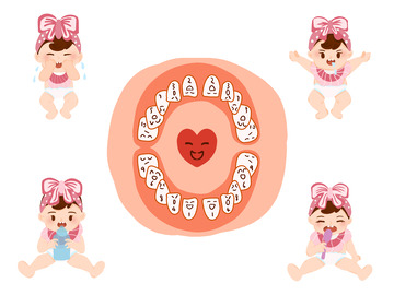 儿童玩耍吃饭拟人化牙齿口腔结构图素材