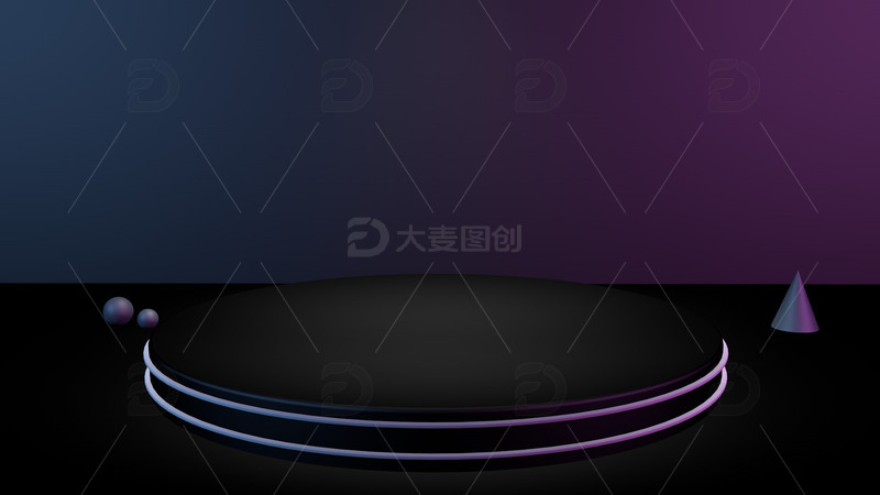 蓝紫色调黑色背景c4d展台