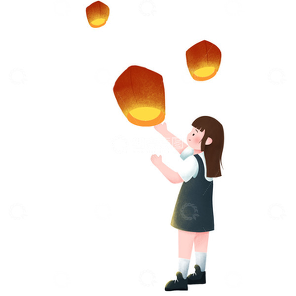 源文件下载【趣麦麦图】放孔明灯的小女孩