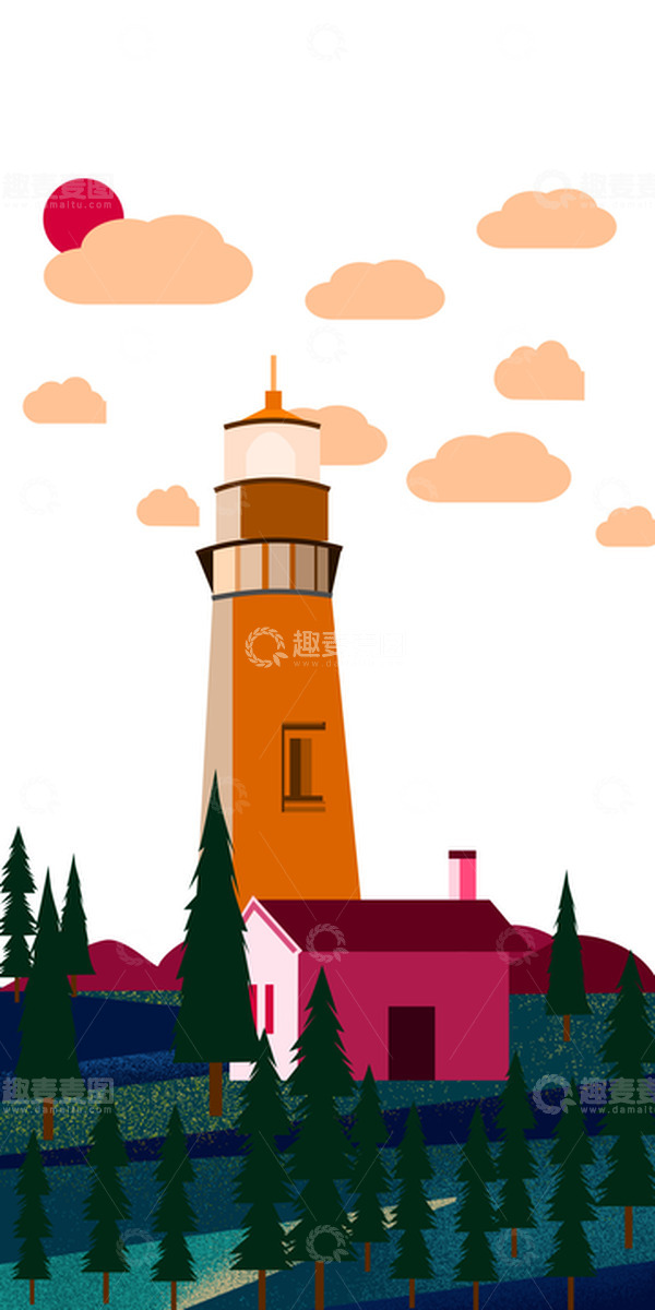 源文件下载【趣麦麦图】绿色海中灯塔