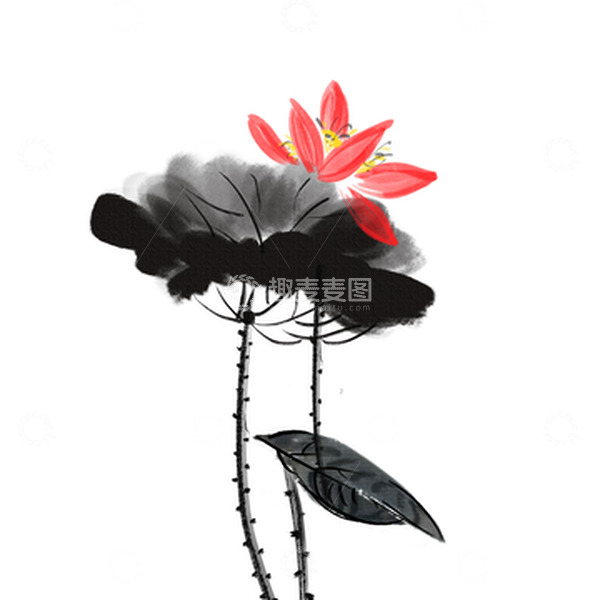 源文件下载【趣麦麦图】-手绘水墨荷花元素中元节元素