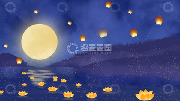 源文件下载【趣麦麦图】传统手绘中元节节日背景
