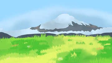 绿色卡通高山草地踏青手绘