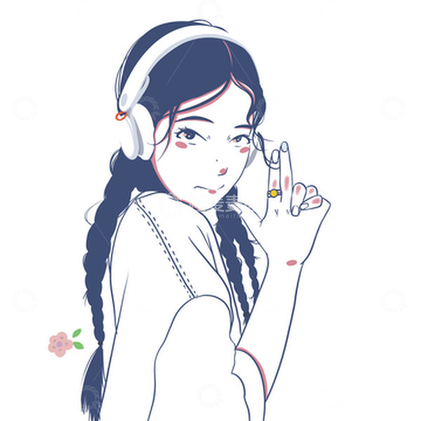 源文件下载【趣麦麦图】蓝色女孩半身头像手绘