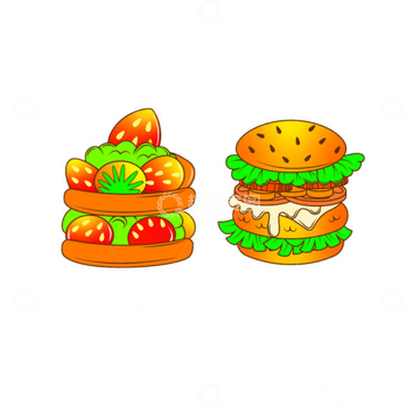源文件下载【趣麦麦图】-蛋挞汉堡美食手绘