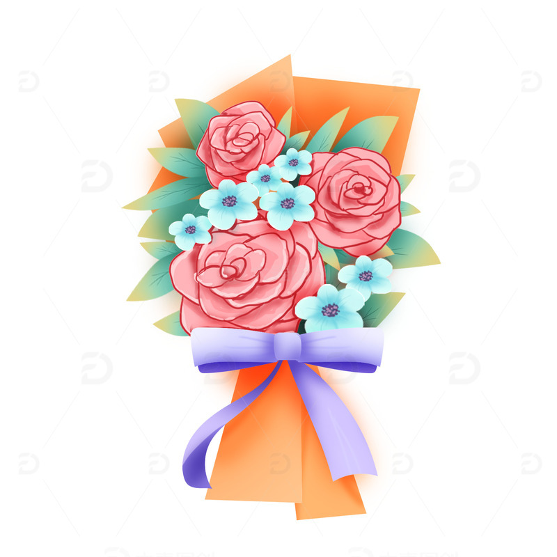 手绘教师节玫瑰花束装饰元素