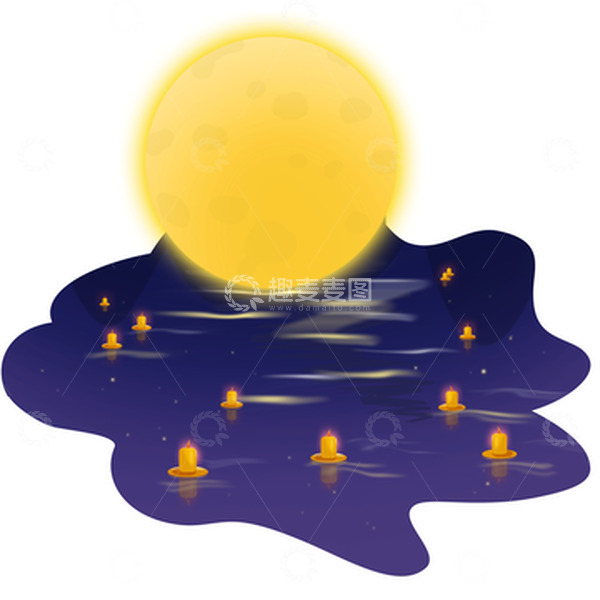 源文件下载【趣麦麦图】手绘中元节河灯祭祖放灯祭祀