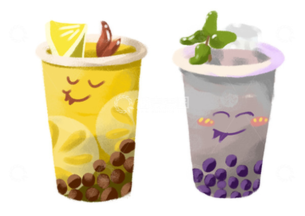 源文件下载【趣麦麦图】橙色紫色插画手绘奶茶