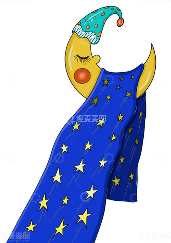源文件下载【趣麦麦图】黄蓝色卡通可爱睡觉的月牙儿手绘图