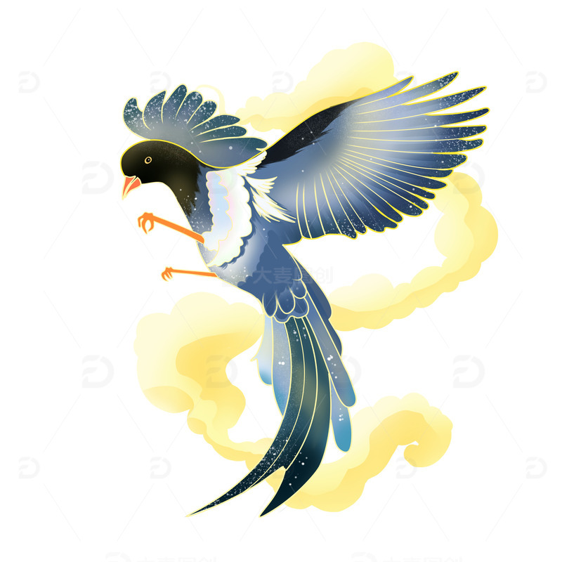 源文件下载【趣麦麦图】国潮风喜鹊插画元素