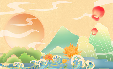 中元节国风古风背景海报素材图片