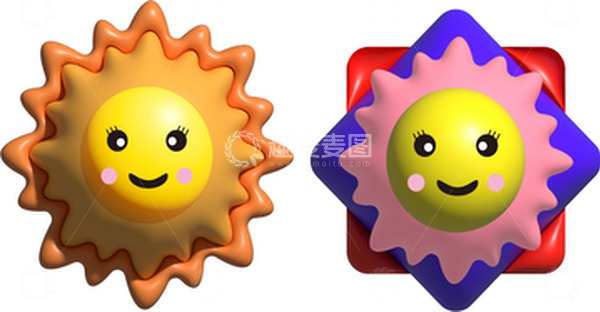 源文件下载【趣麦麦图】卡通可爱混色的3D太阳